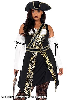Weibliche Piratenkapitänin, Kostüm-Kleid, Brokat, Gürtel, XL bis 4XL